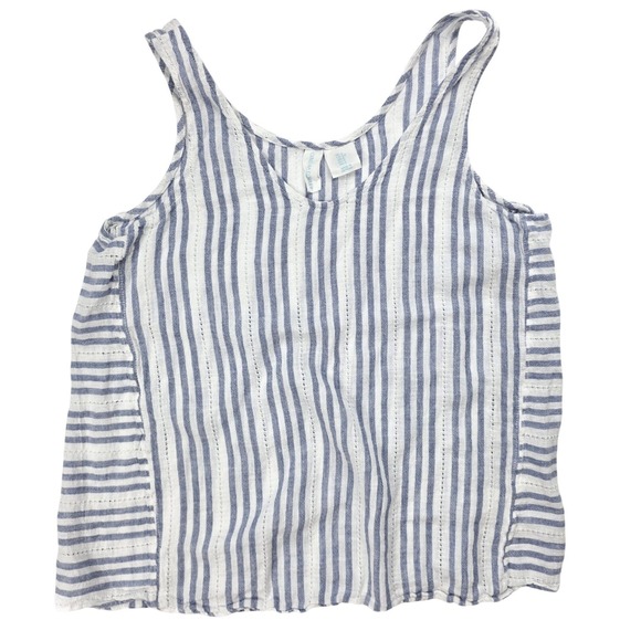 Cynthia Rowley Tops - Cynthia Rowley Blue White Striped Linen Blend V Neck Tank Top Women's Size Small